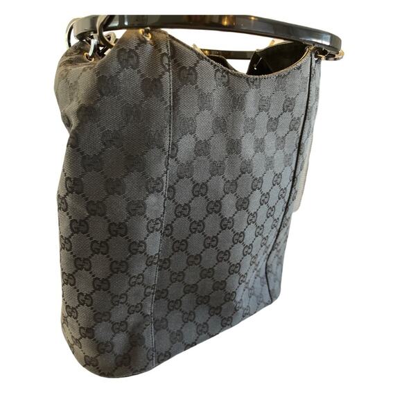 Gucci GG Monogram Bucket Bag Black Resin Ring Handles Vintage Frida Giannini - Picture 10 of 16